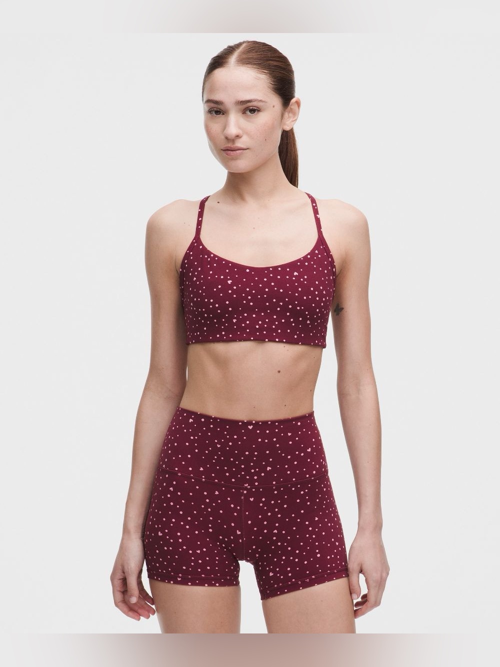 Lululemon flow y bra Heart Scatter Dot Print Candy Cloud Burgundy Bay